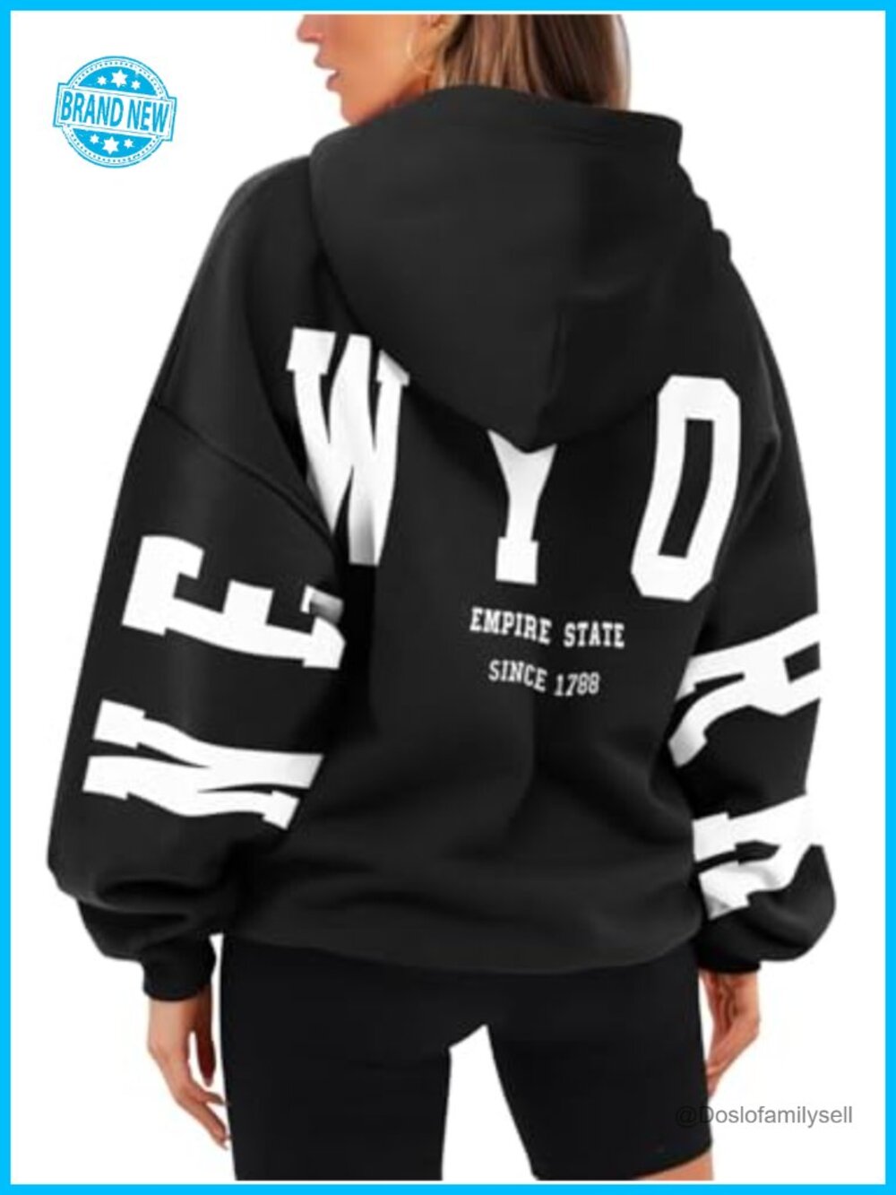 Oversized Fleece Hoodie Letter Print Pullover with Pocket Casual